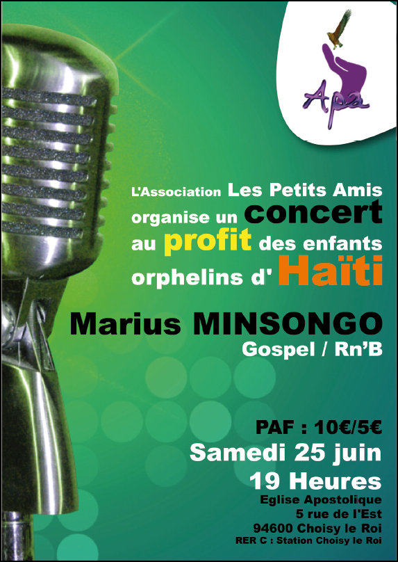 Aperçu du flyer du concert au profit de l'APA, du samedi 25 juin 2011 à 19 h, Choisy-le-Roi, France.